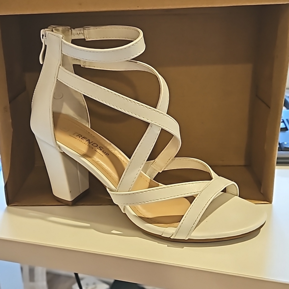 White leather block heels